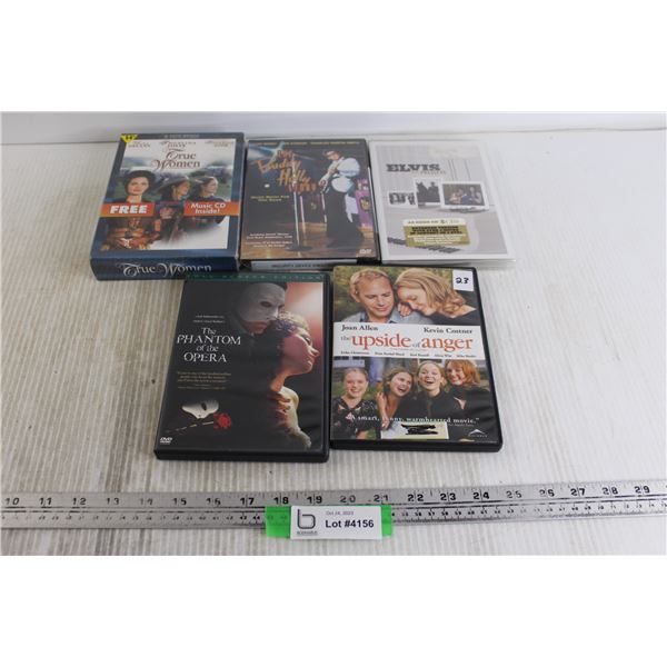 (5) DVDs - True Women (Sealed), The Buddy Holly Story (Sealed), Elvis (Sealed), The Phantom of the O