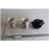 Image 1 : Small Black Teapot, (2) Retro Tetley Tea Mugs