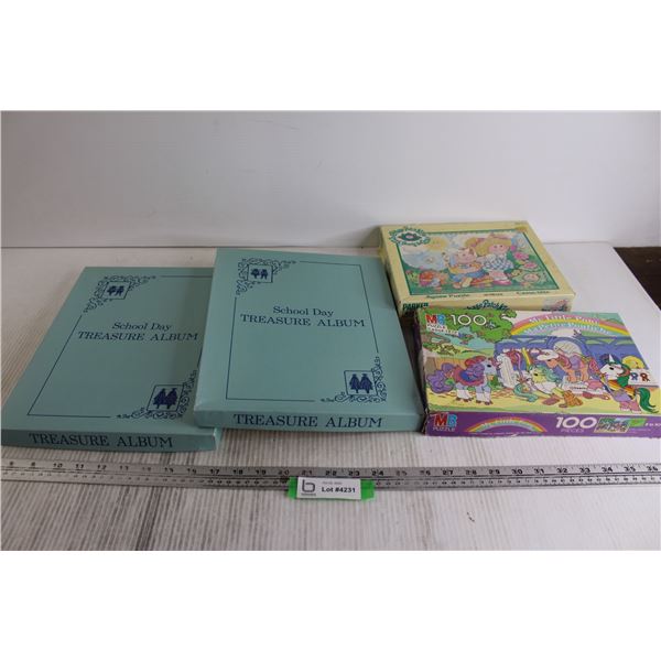 (2) Vintage School Day Treasure Albums - Regal Canada; (2) Puzzles - My Little Pony, Cabbage Patch K