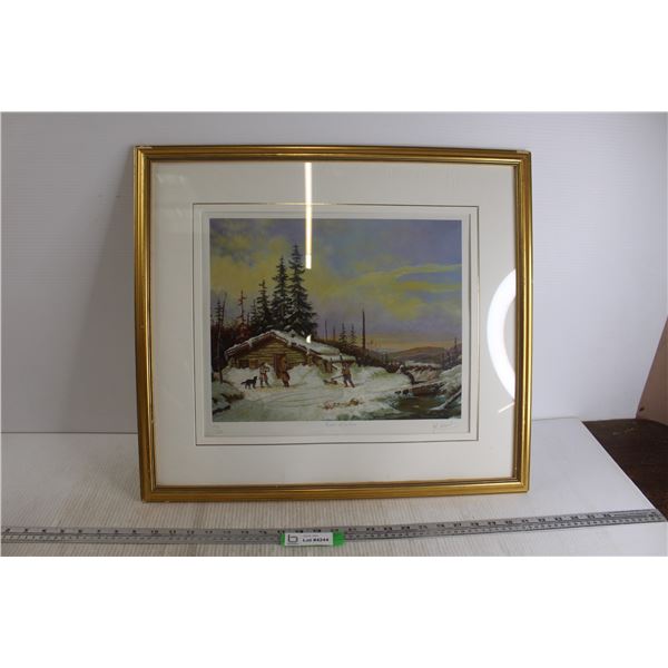 Framed Print 230/375 "Hiver d'antan" by J.L. Dupont - 21" x 23", Frame has Chips