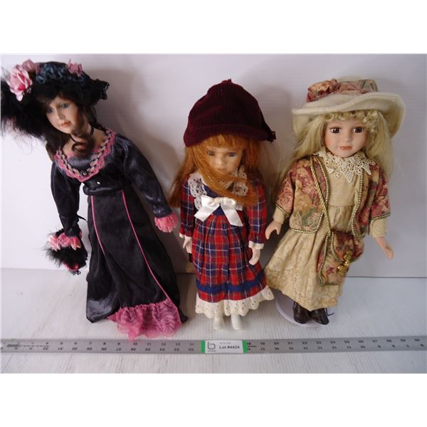 (3) Vintage Porcelain Dolls-approx. 18" Tall