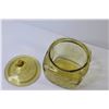 Image 2 : Vintage Madrid Amber Depression Glass Biscuit Barrel ( chipping on inside edge - 9" wide)