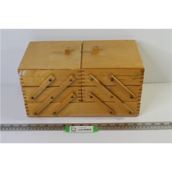 Vintage Fold-Out Wooden Sewing Box