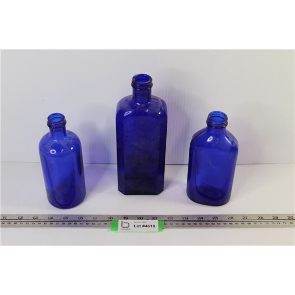 (3) Blue Glass Bottles