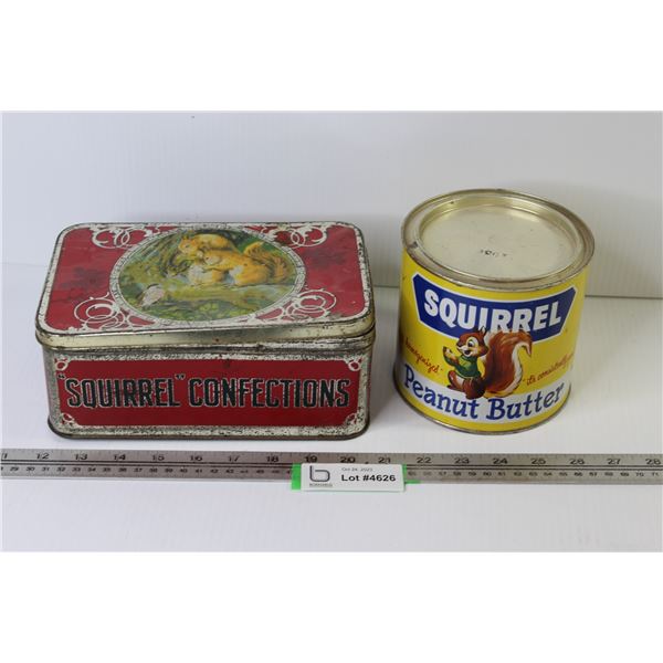 (2) Vintage Tins - Squirrel Peanut Butter - Squirrel Confections