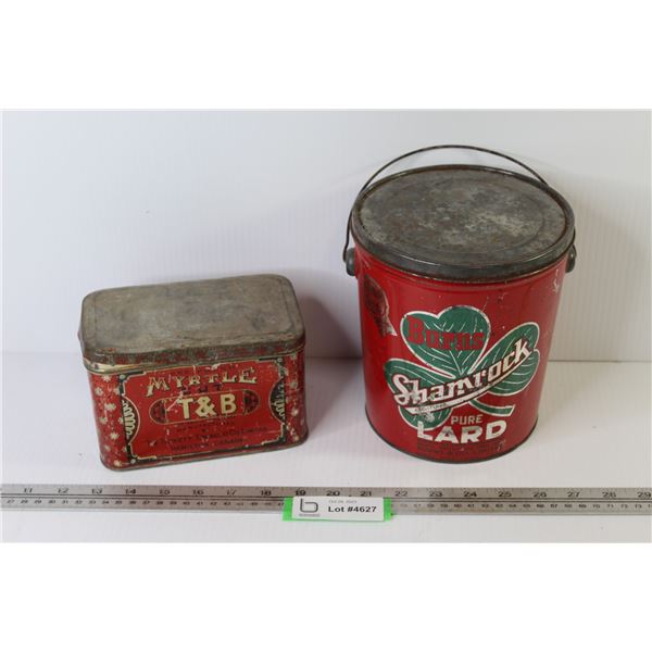 (2) Vintage Tins - Myrtle Cut Tabacco - Burns Shamrock Lard