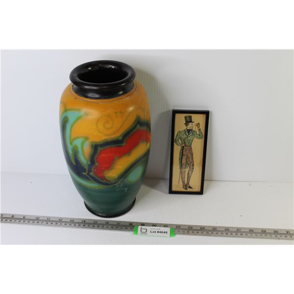 Vintage Painted Vase - Small Picture of Man