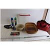 Image 1 : (2) Clay Bake Pans, Food Storage Container, (2) OFF! Sprays, First Aid Kit, Misc.