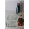 Image 2 : Metal Water Bottle + (4) Glass Jars + Icewind Tea Tin + Misc.
