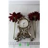 Image 1 : Clock and (2) Silk Flowers