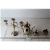 Image 1 : (2) Metal Tea Pot and Cream and Sugar Set + Candle Holder