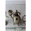 Image 3 : (2) Metal Tea Pot and Cream and Sugar Set + Candle Holder