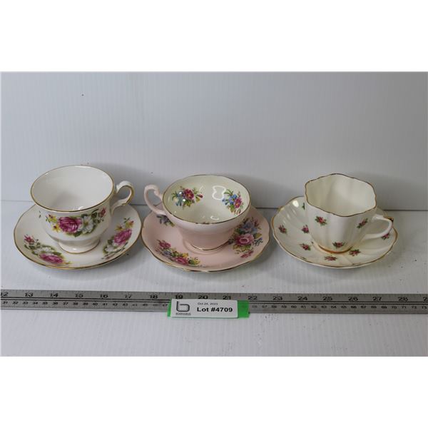 (3) Tea Cups w/Saucers - (Consort - Doyle - Queen Anne)