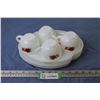 Image 1 : Federal Glass - Milk Glass Red Rose Snack Set (set of 4)