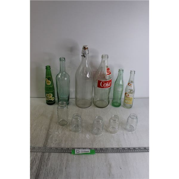 (11) Glass Bottles - Up-Town, Coca-Cola, A&W