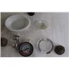 Image 2 : (2) Glass Bowls, Glass Jar, Light Switch Part, Misc.