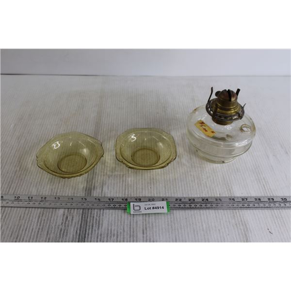 Kerosene Lamp Burner, (2) Small Bowls