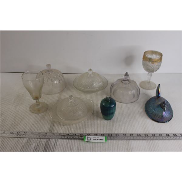 Glass Goblet, Blue Hen Dish Topper - No Bottom, (2) Dishes with Lids, Misc.