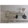 Image 1 : Glass Goblet, Blue Hen Dish Topper - No Bottom, (2) Dishes with Lids, Misc.