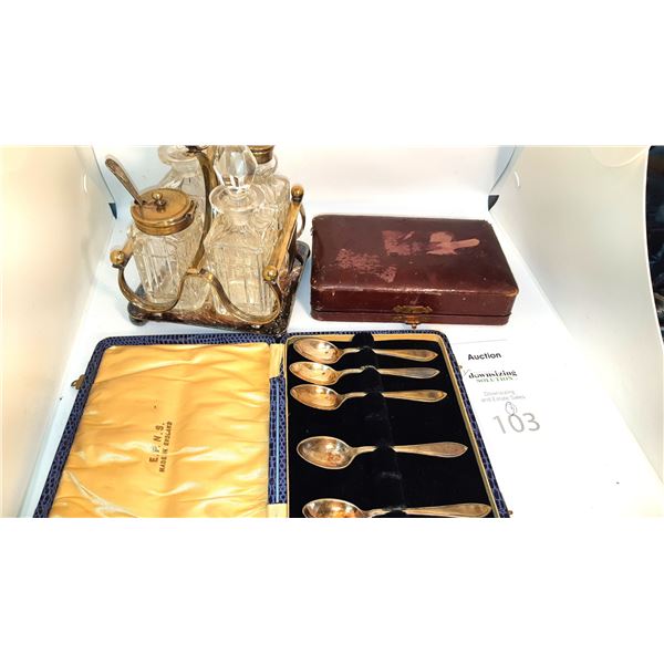 Crystal & Silverplate Cruet Set Cat A