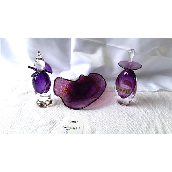 Purple Art Glass Perfume & Dish Cat A