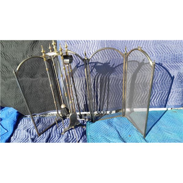 Brass Fireplace Tools & Screen Cat B