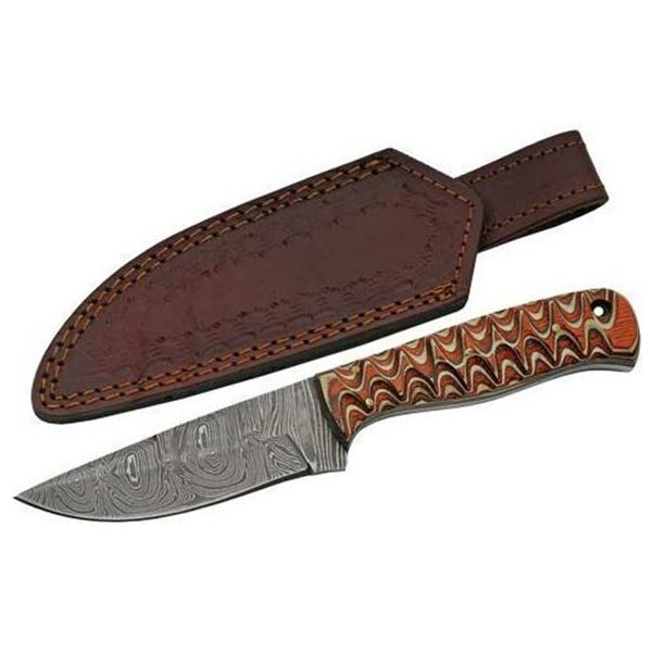 SZCO RITE EDGE 4  RED TWISTED WOOD HUNTER DAMASCUS W/SHEATH