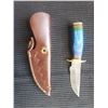 Image 1 : Hand Forged Damascus Steel Knife with Leather Sheath