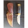 Image 1 : Hand Forged Damascus Steel Knife with Leather Sheath