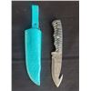 Image 1 : Hand Forged Damascus Steel Knife with Leather Sheath