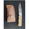 Image 1 : Hand Forged Damascus Steel Folder with Leather Sheath