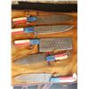 Image 1 : Complete Set of 5 Damascus Steel Blades and Suede Rollup