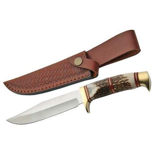 SZCO STEEL STAG 5.75" STEEL WOLF STAG HUNTER W/SHEATH