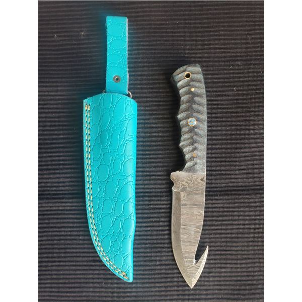 Hand Forged Damascus Steel Knife with Leather Sheath