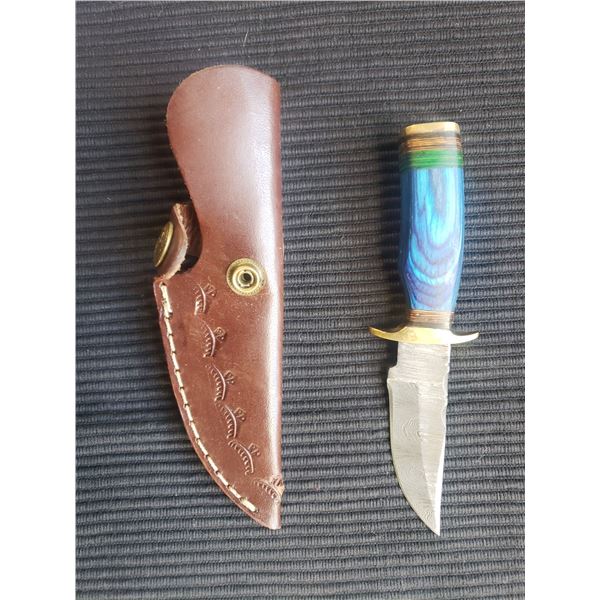 Hand Forged Damascus Steel Knife with Leather Sheath