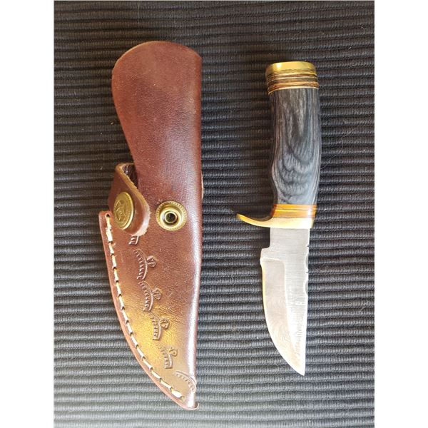 Hand Forged Damascus Steel Knife with Leather Sheath