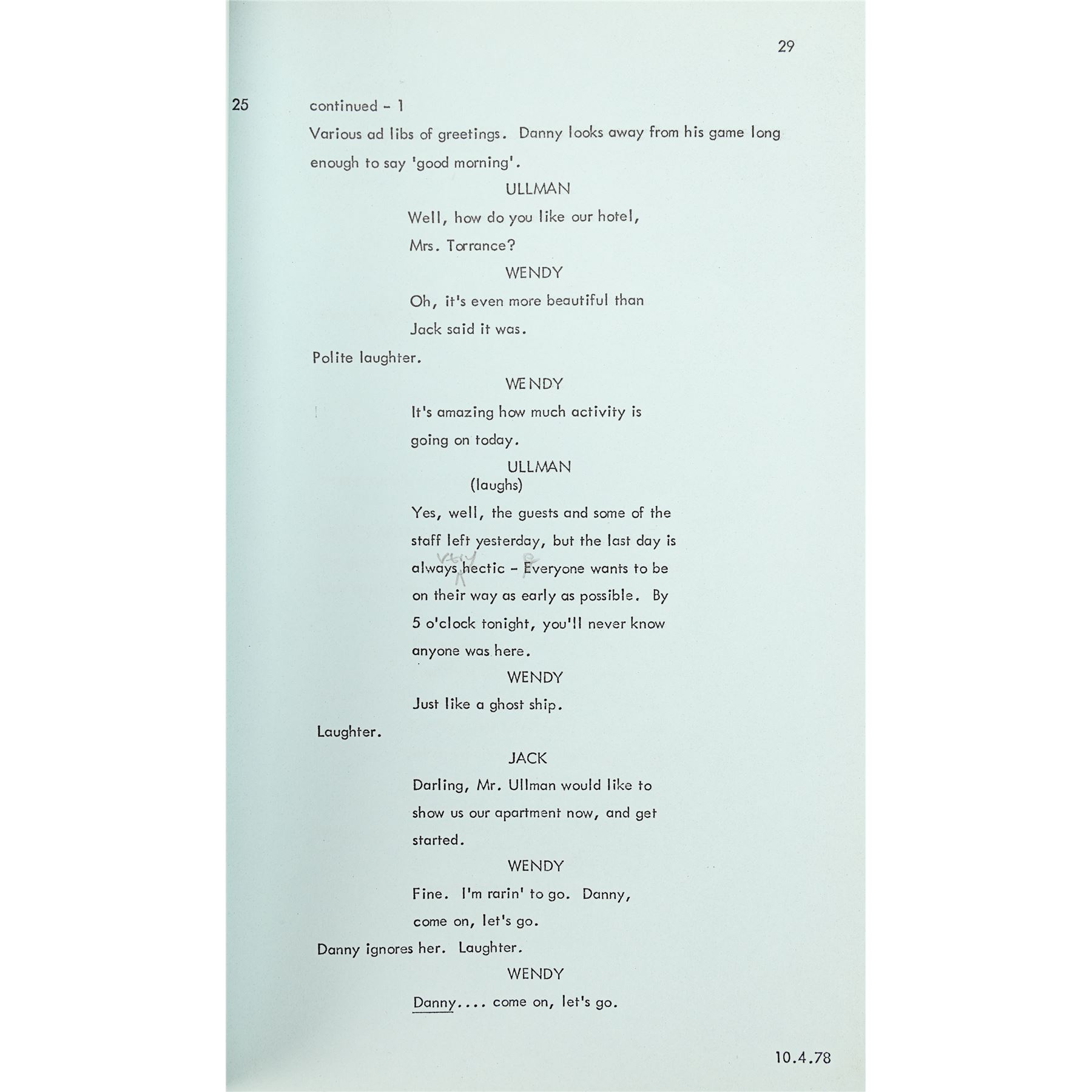 Kubrick Script Lot #327: THE SHINING (1980) - Stanley Kubrick's Hand-Annotated ...