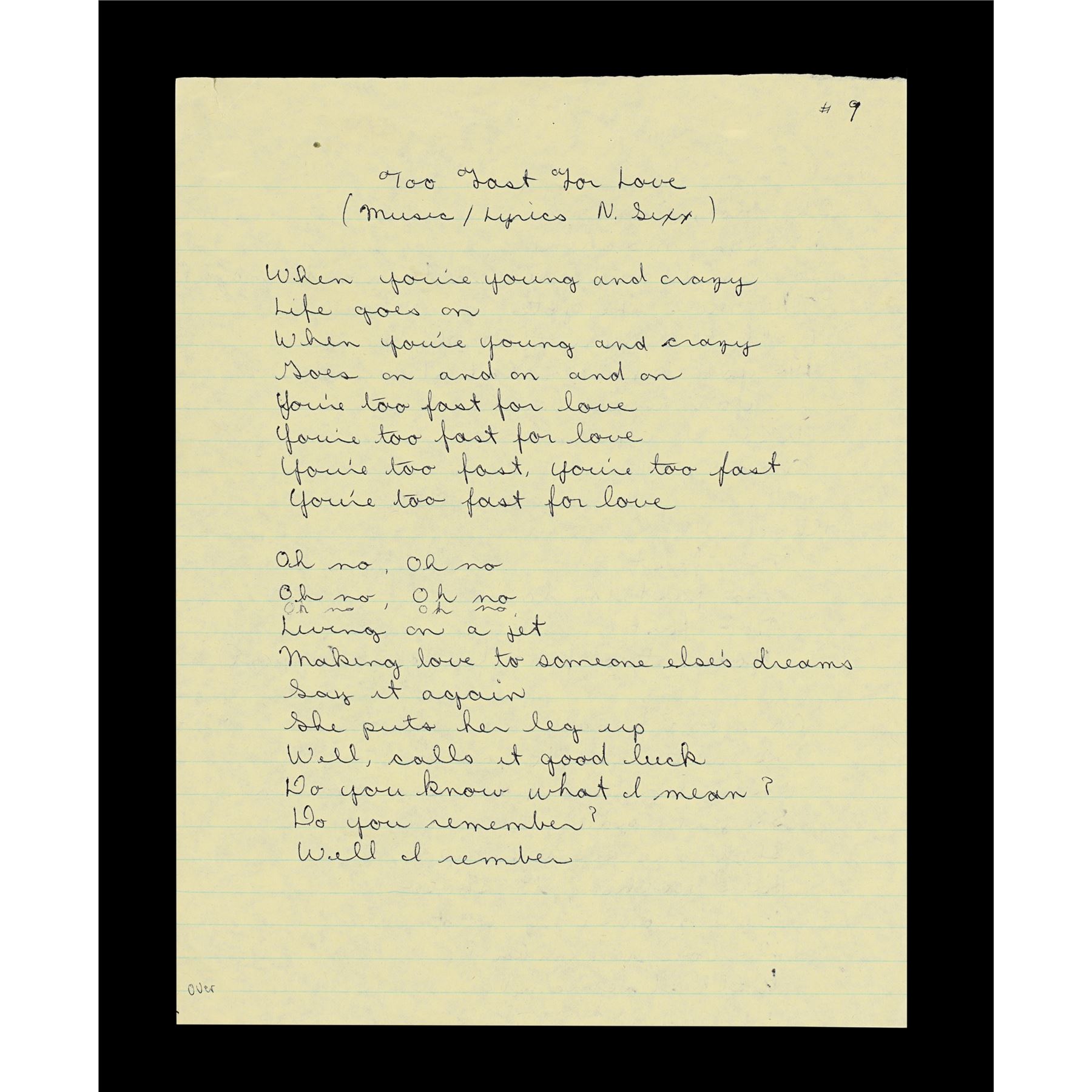 Too Fast For Love Lyrics Too Fast For Love Lyrics