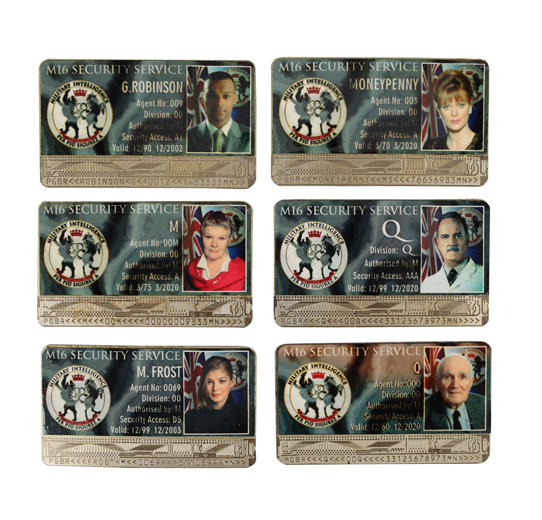 Lot 1302 JAMES BOND VARIOUS PRODUCTIONS Set of Six MI6 ID Cards