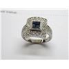 Image 3 : 18K WG Sapphire & Diamond Ring w/4 Square Cut Sapphire and 49 Round Cut