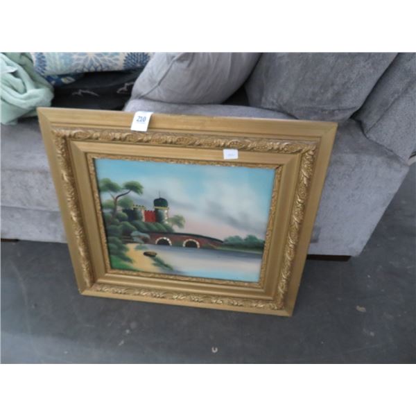 Framed Bridge Scene Reverse Glass Painting