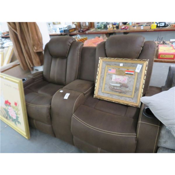 Brown Microfiber Reclining Double Theater Seats