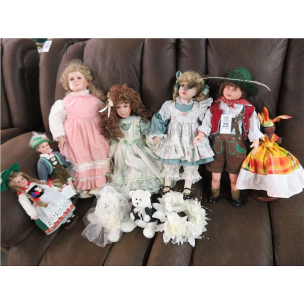 Asst. Collector Dolls, Plush Bears - 9 Pc.