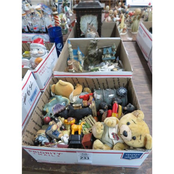 Small Plush Toys, Figurines, Miniature Collectibles, Clock - 3 Boxes