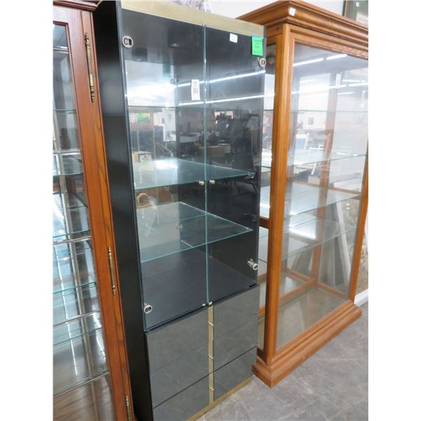 Contemporary Mirrored Brass Trim Curio