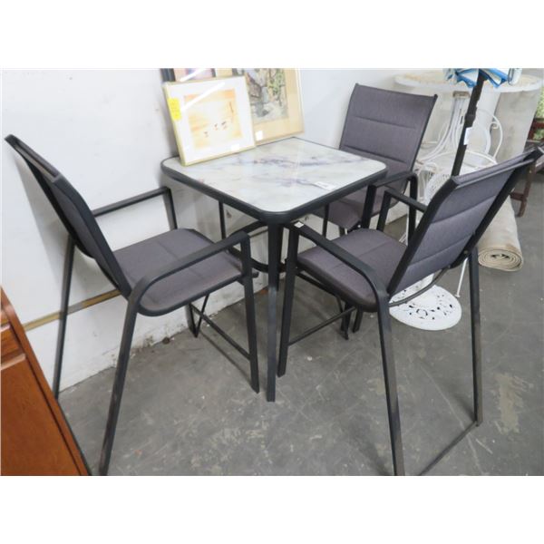 Patio High Bar Table w/3 Grey Stools