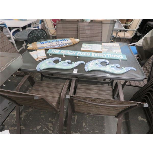 Brown Glasstop Patio Dining Table w/6 Chairs