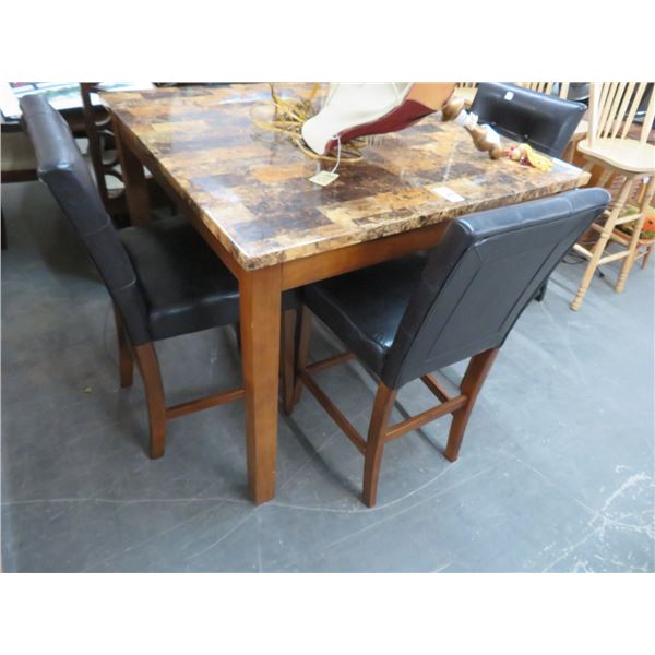 Faux Marble High Bar Table w/4 Mocha Padded Stools