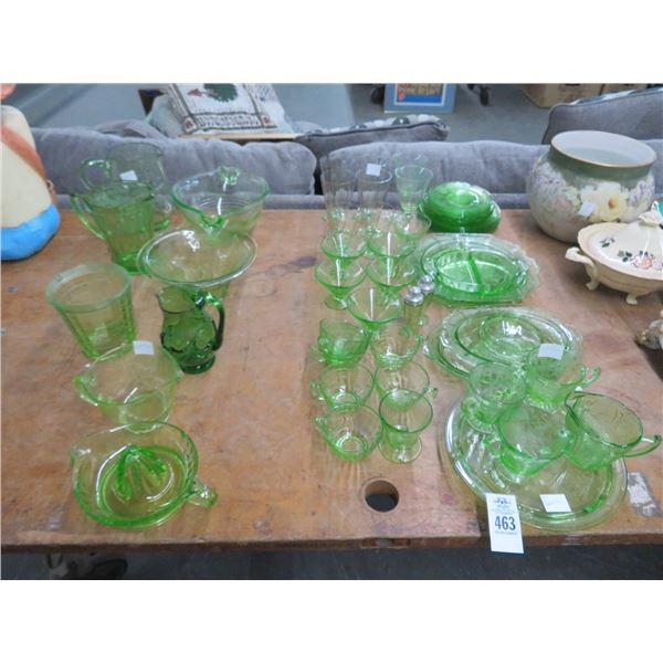 Large Lot of Green Depression Glass