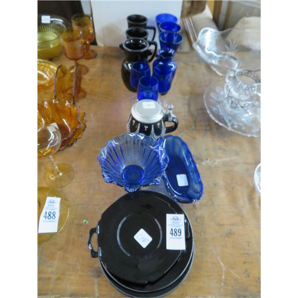 Blue/Black Collector Glass, Dishes, Bowls, Stems and Pitchers